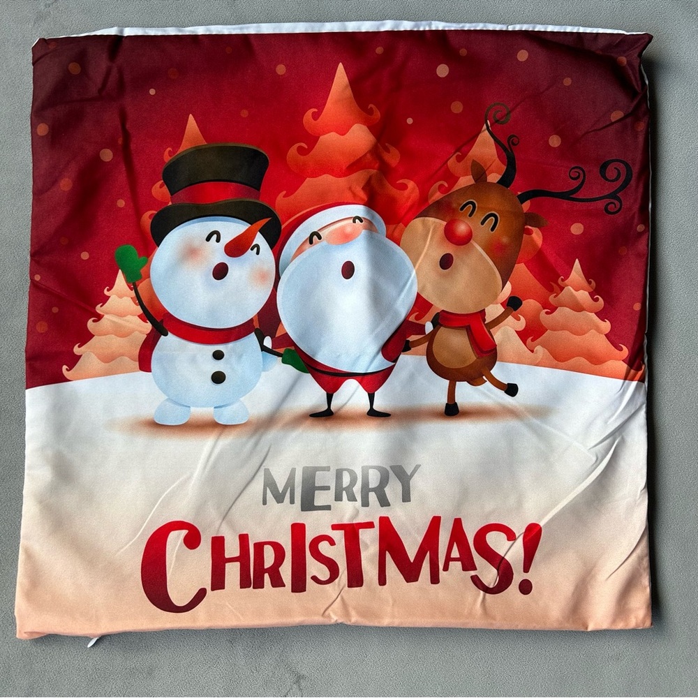 Cushion Cover ~ “Merry Christmas” Santa Snowman Reindeer ~ Brand New!